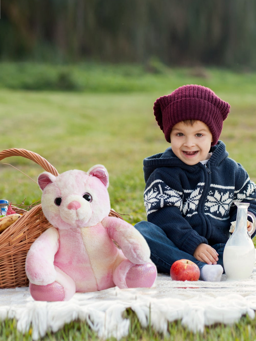 Mirada Plush Stuffed Tie Dye Pink Teddy Bear with Glitter Eye Soft Toy - 35cm
