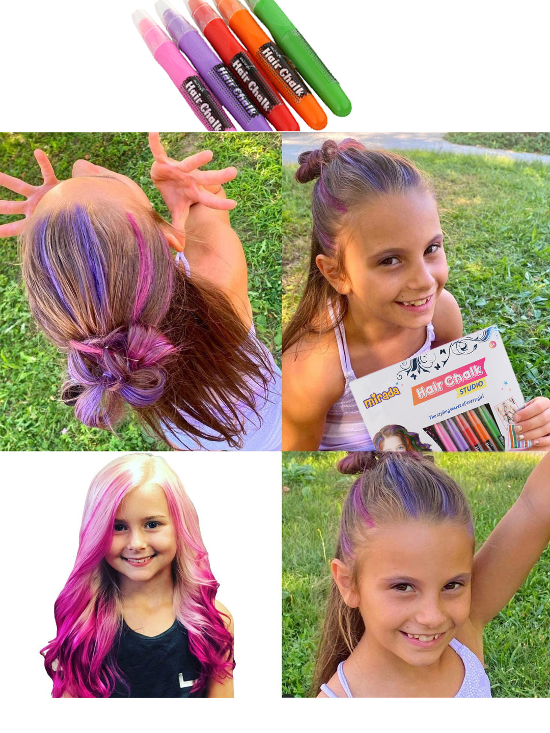Mirada Cosmetic Hair Chalk Studio, Safe, Washable & Non-Toxic, Temporary Kids Hair Chalk, Hair Color for Girls, 283g- Multi7