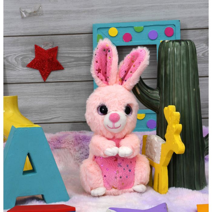 Mirada 18cm Pink foil Glitter Eye Bunny Soft Toy - 18cm-Small Size