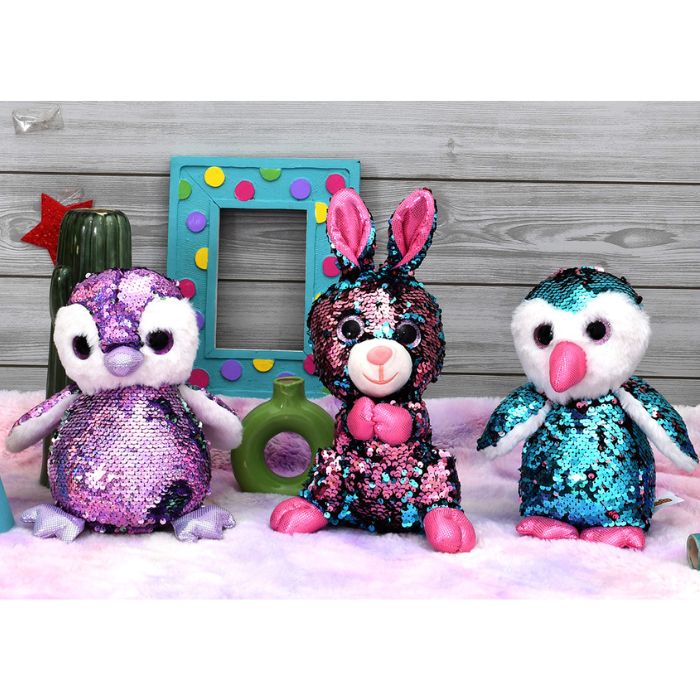 Mirada Blue Sequin Cute Plush Owl with Glitter Eye Stuffed Soft Toy - 23 cm