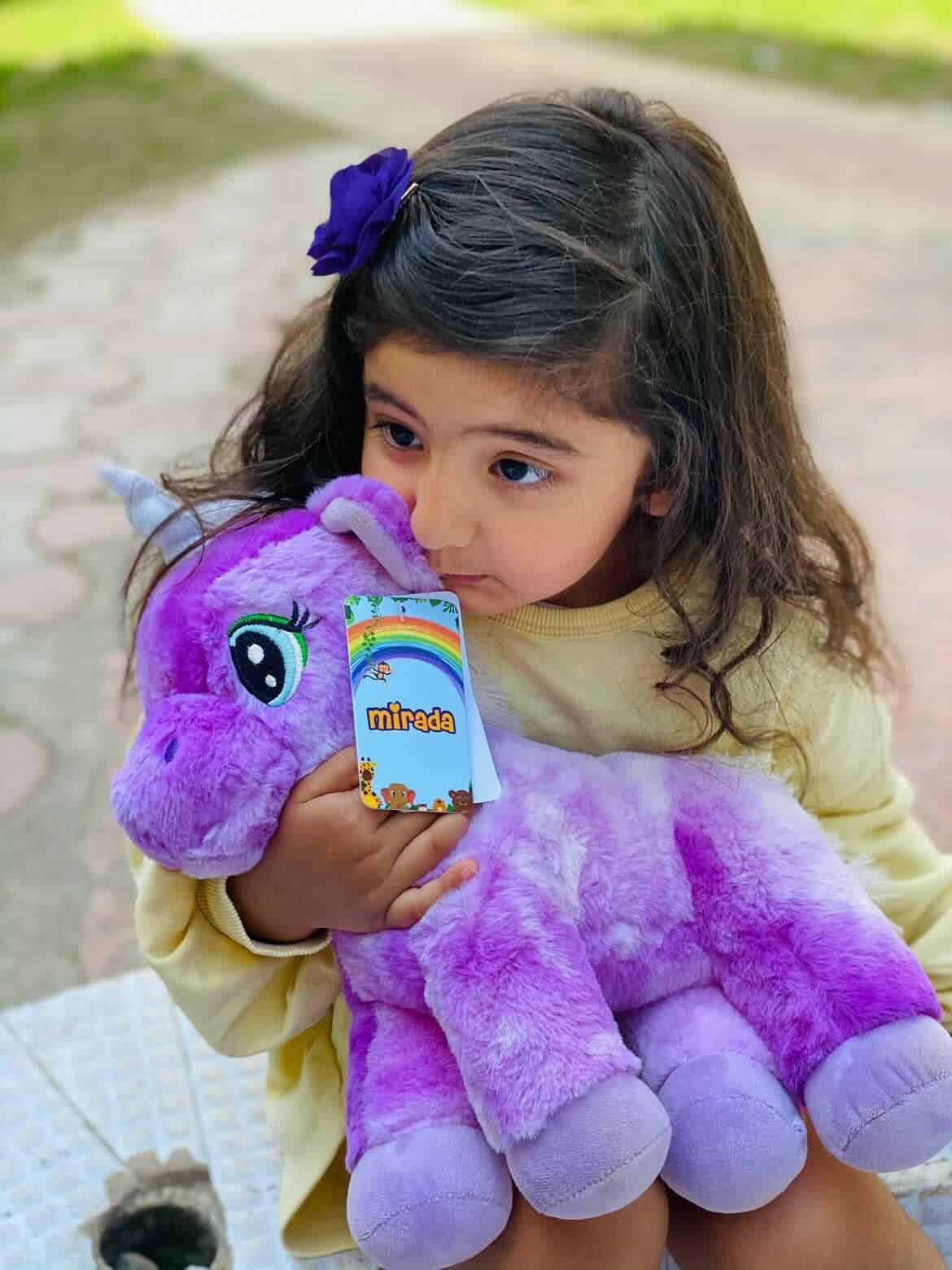 Mirada Floppy Stuffed Unicorn Soft Toy with Glitter Horn Plush Toy -Purple(32cm)