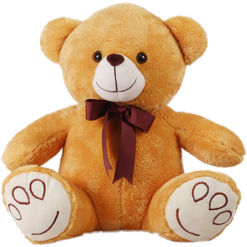 Mirada Brown Plush Stuffed Embroidered Paw & Bow Teddy Bear Soft Toy - 30cm