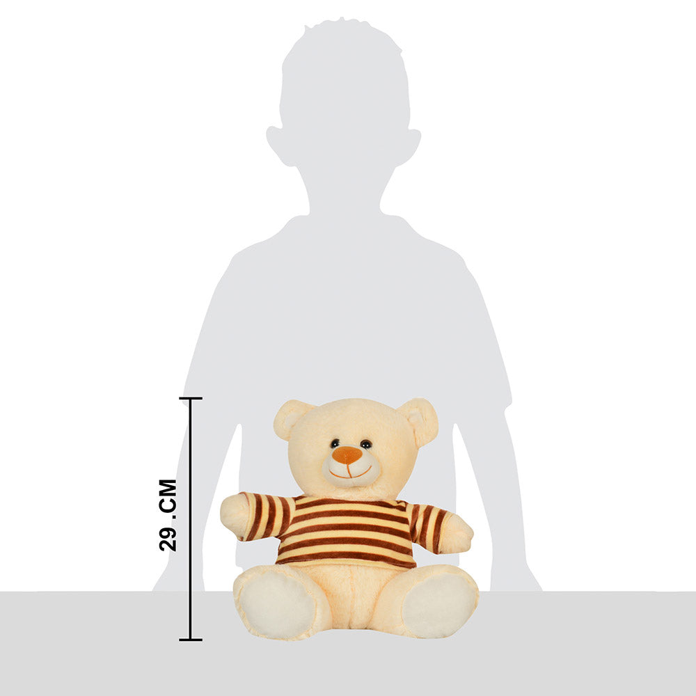 Mirada Butter Yellow Sitting Brown Strip Dress Teddy Bear Soft Toy- 30cm