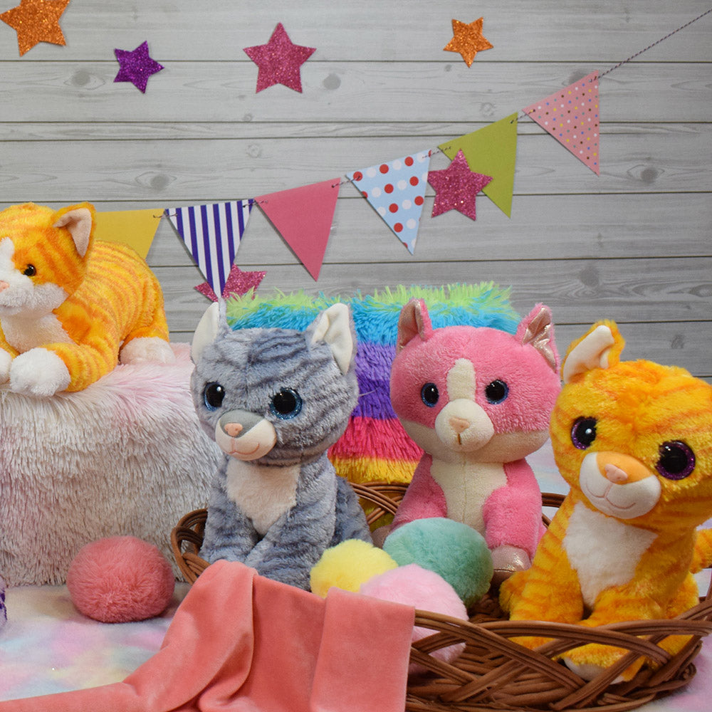 Mirada Animal Plush Stuffed Bright Pink Glitter Eye Cat Soft Toy - 25cm