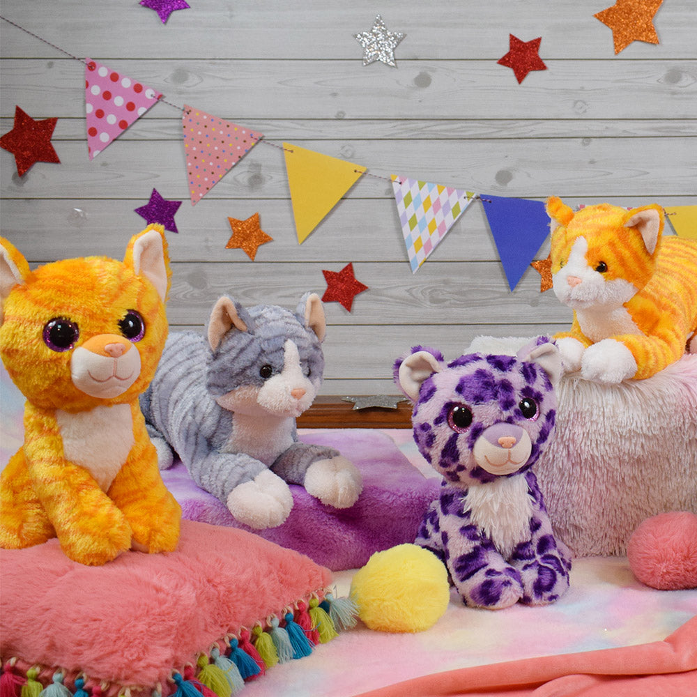 Mirada Dark Grey Plush Stuffed Glittering Eye Cat Soft Toy - 25 cm