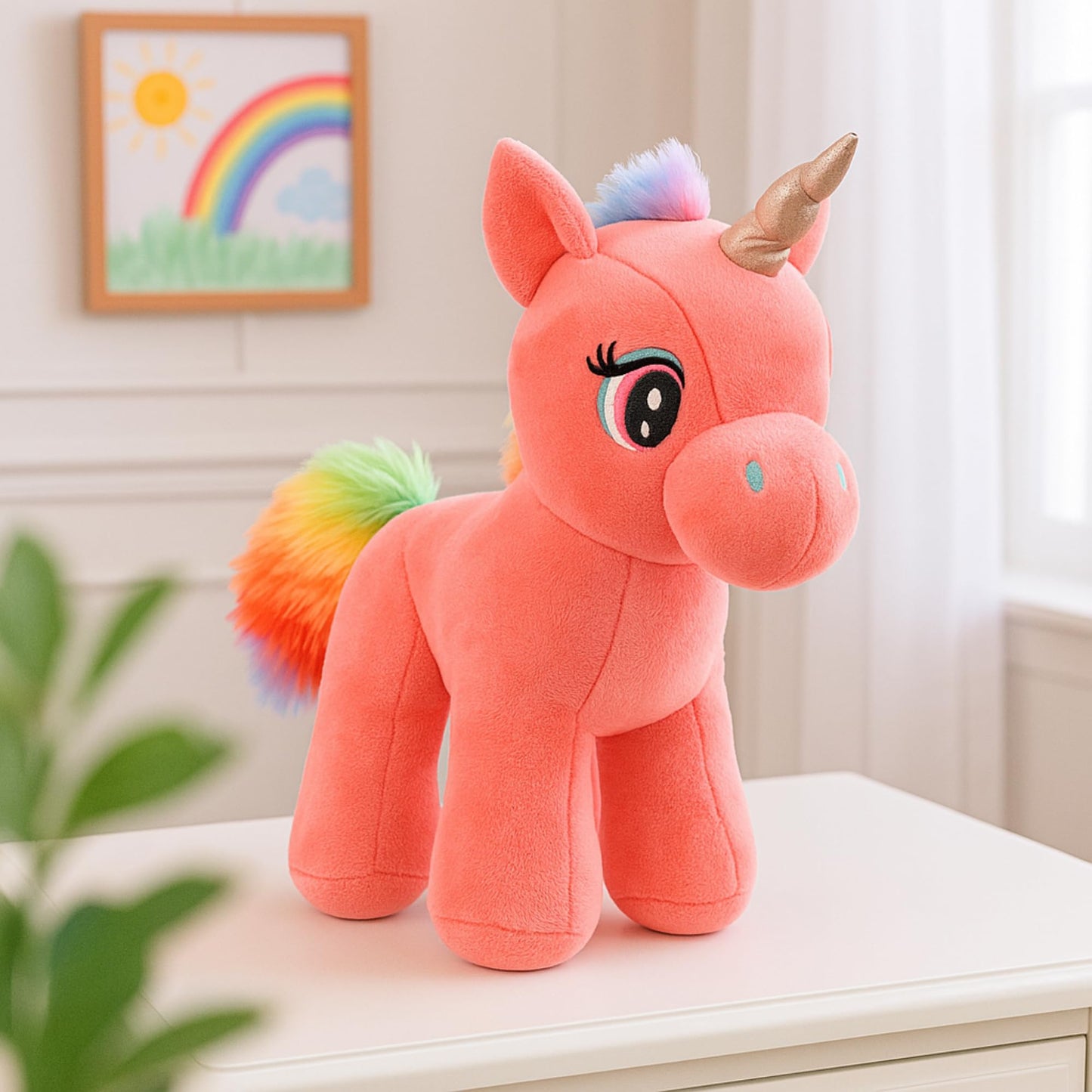 Mirada Standing Unicorn Toy - Coral – 29cm