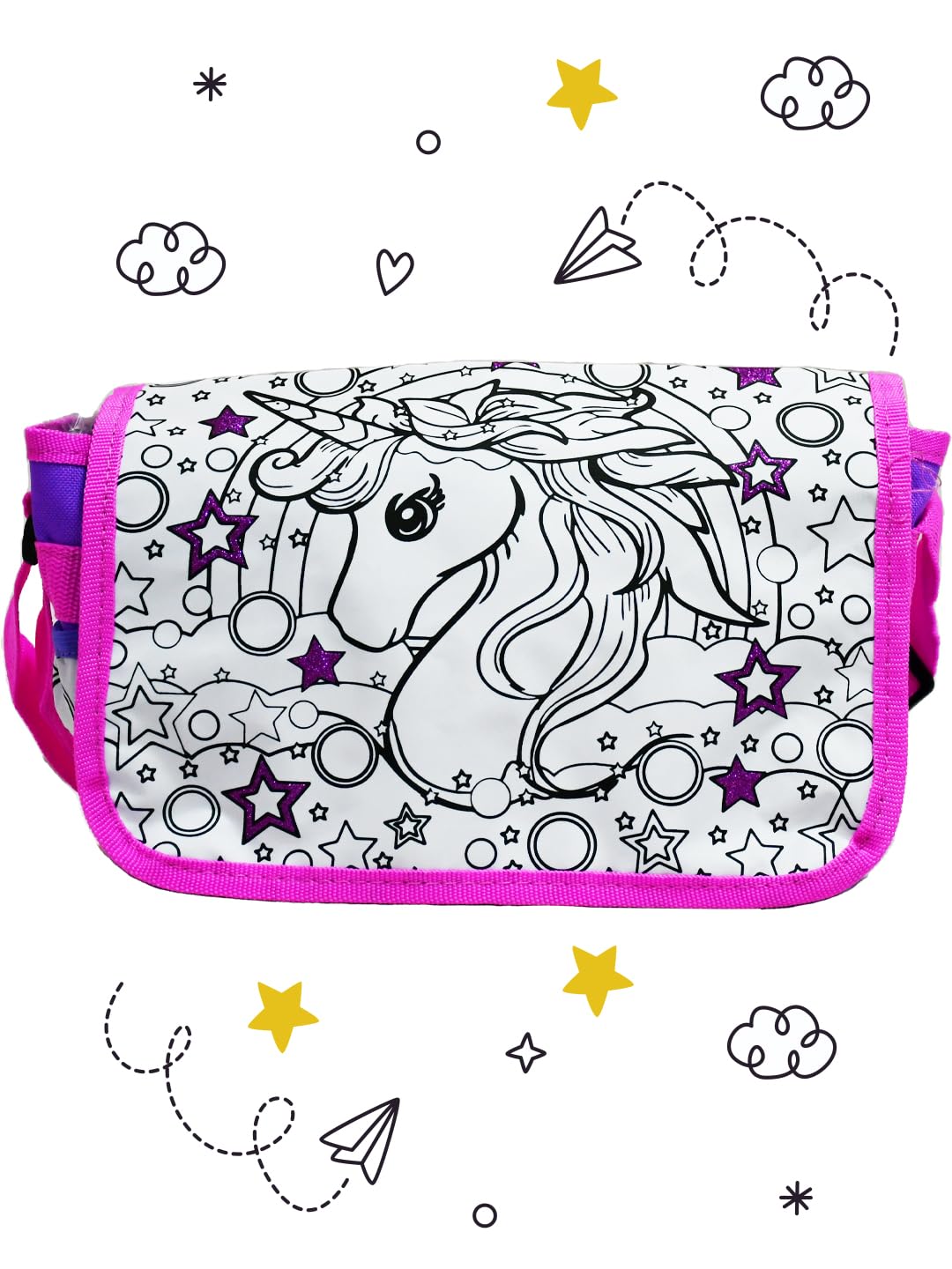Mirada Polyester Unisex Color Your Own Unicorn Sling Bag, Multicolour