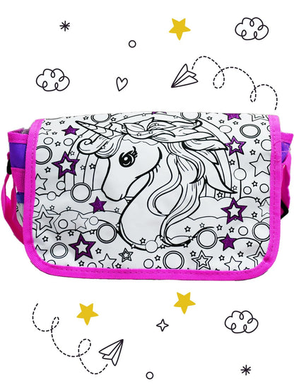 Mirada Polyester Unisex Color Your Own Unicorn Sling Bag, Multicolour