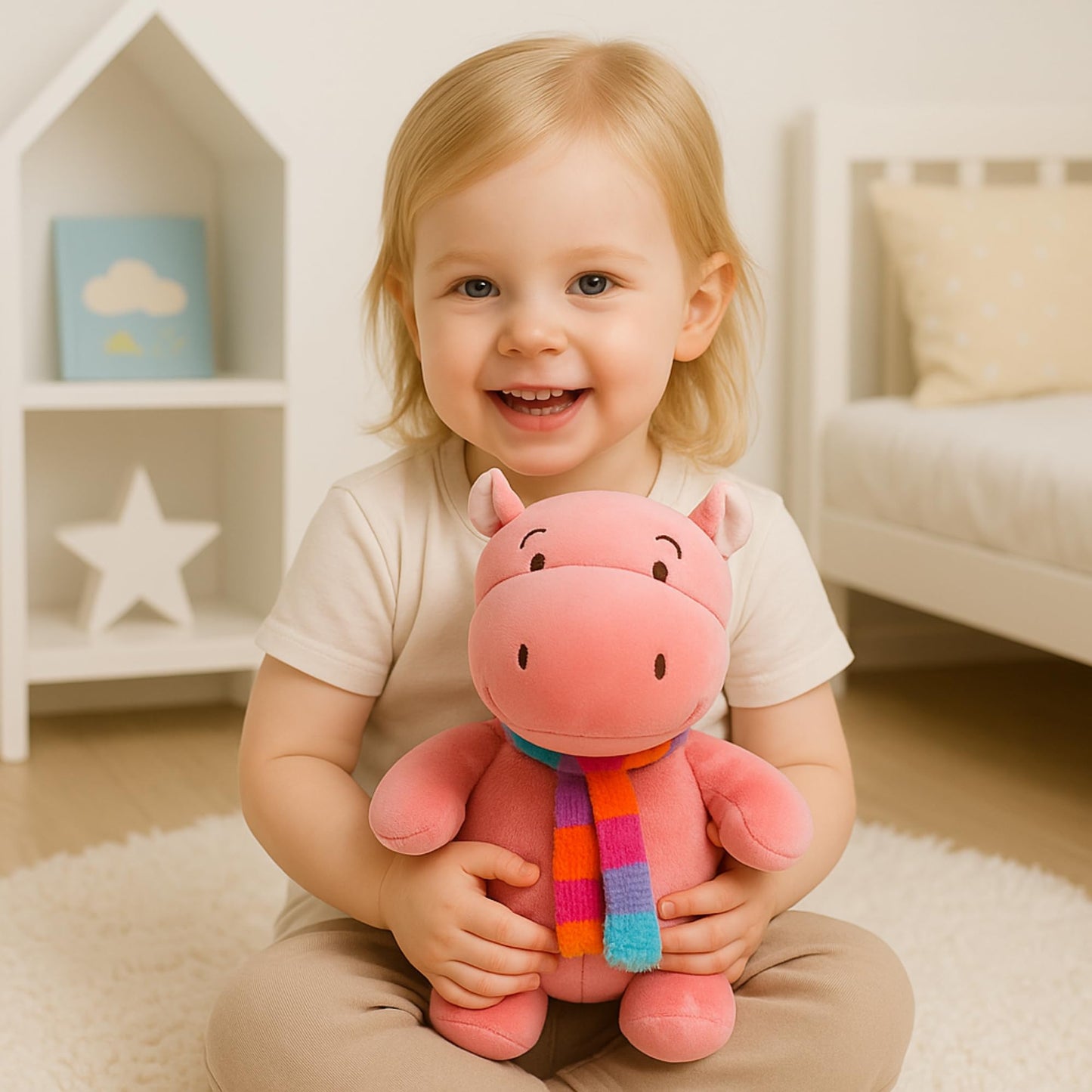 Mirada Hippo with Scarf Toy - Coral – 25cm