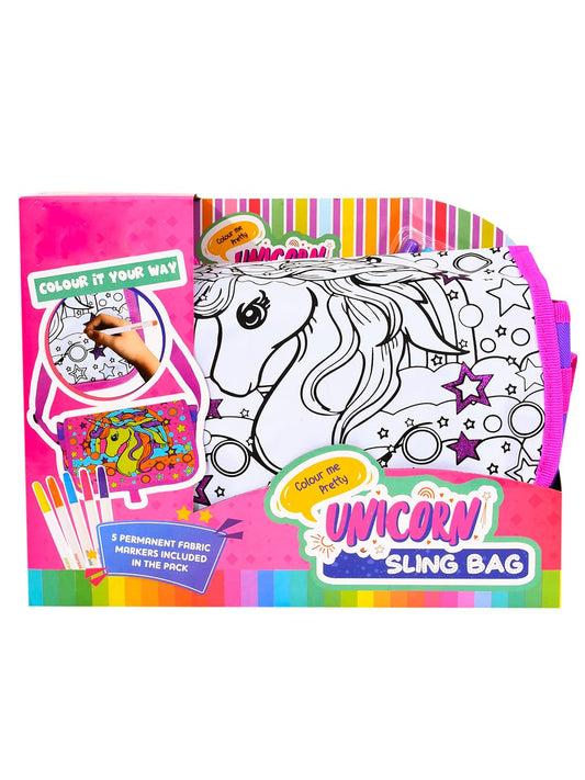 Mirada Polyester Unisex Color Your Own Unicorn Sling Bag, Multicolour