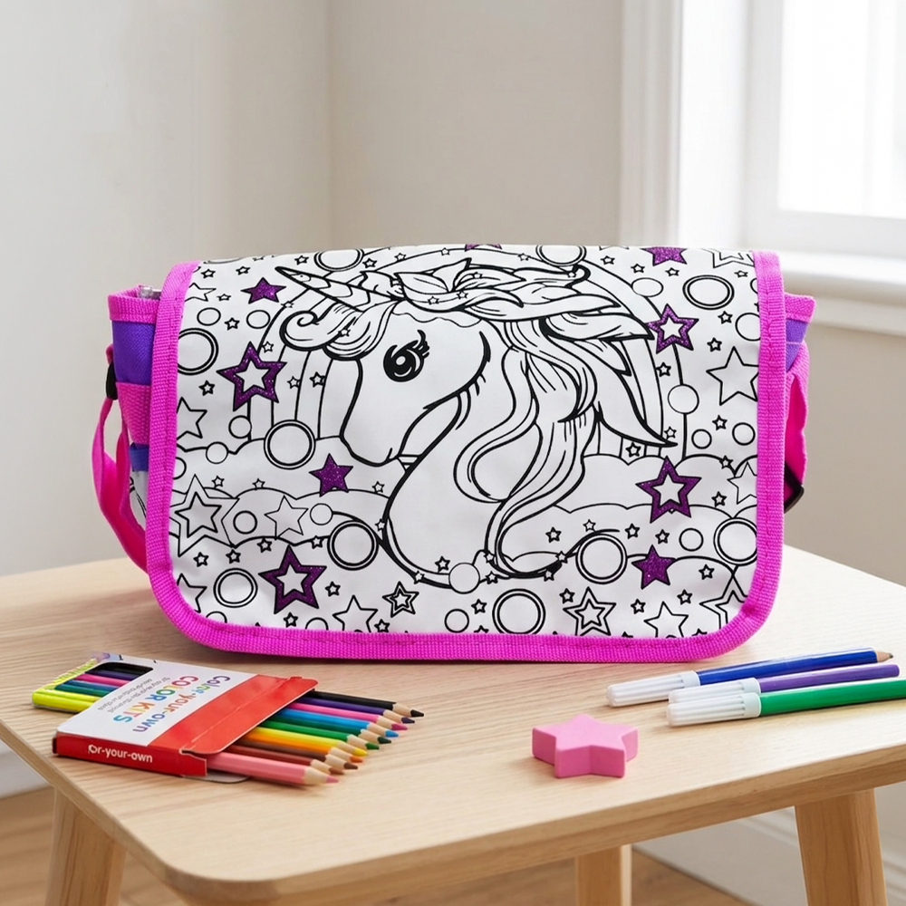 Mirada Polyester Unisex Color Your Own Unicorn Sling Bag, Multicolour
