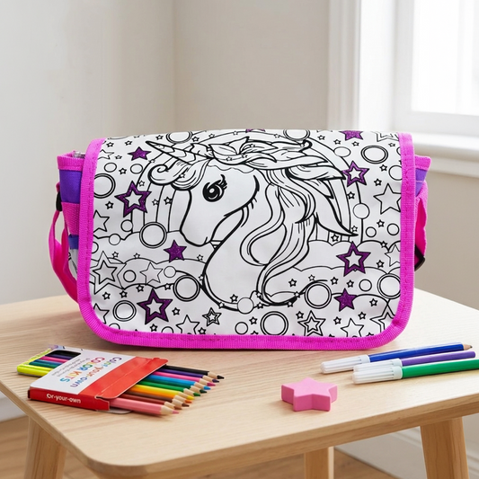 Mirada Polyester Unisex Color Your Own Unicorn Sling Bag, Multicolour