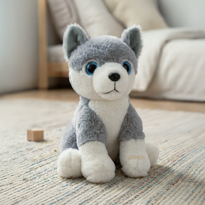 Mirada Glitter Eye Husky Dog Toy - Light Grey – 25cm