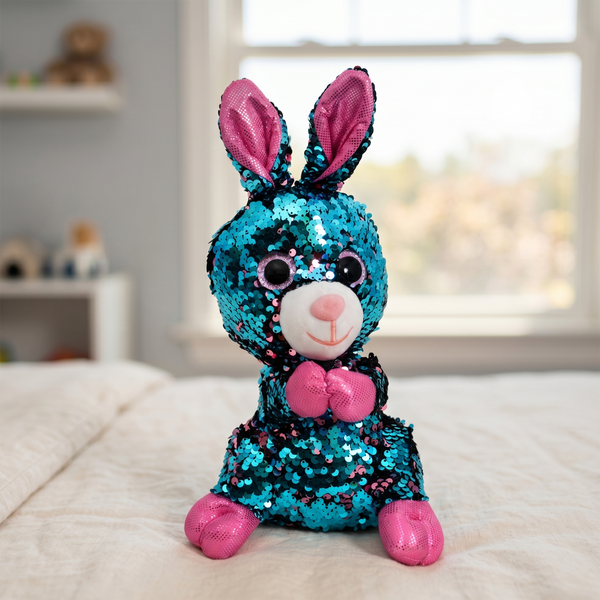 Mirada Blue Sequin Glitter Eye Bunny Soft Toy - 23cm