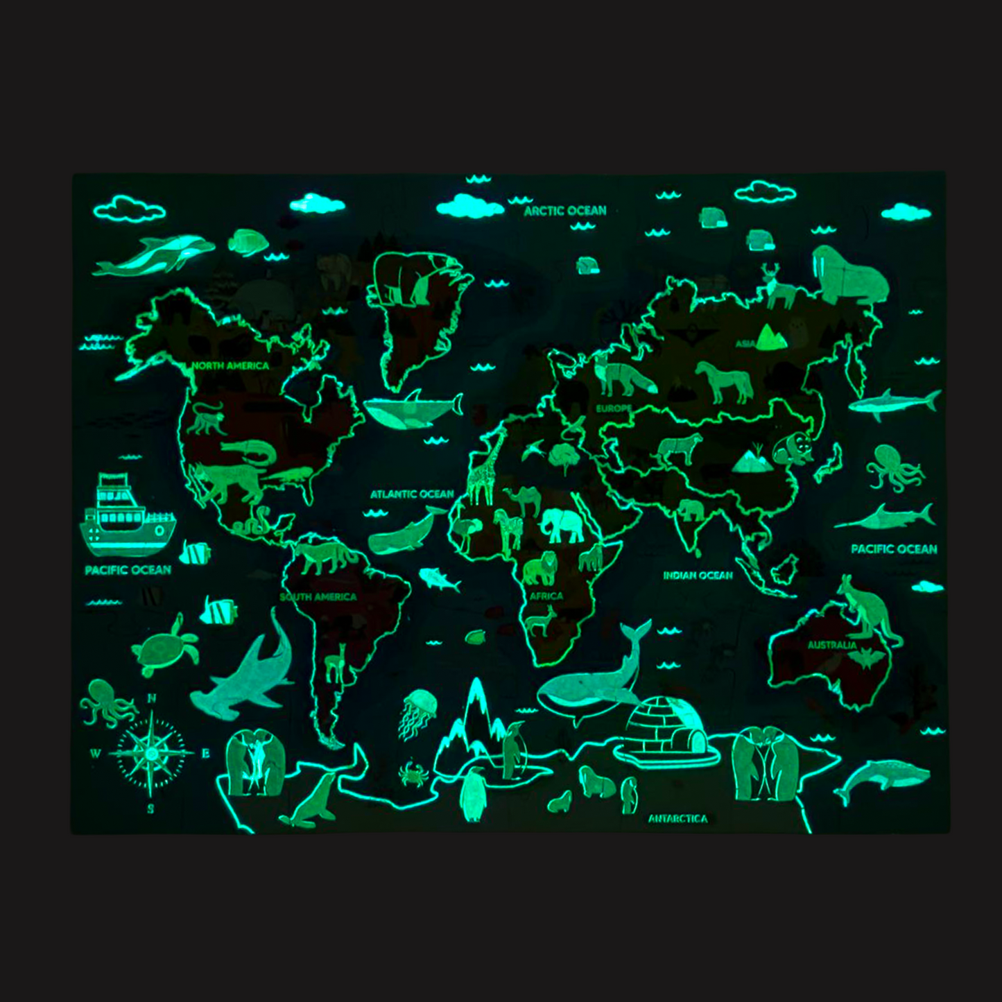 Mirada Glow in the Dark World Animals Map