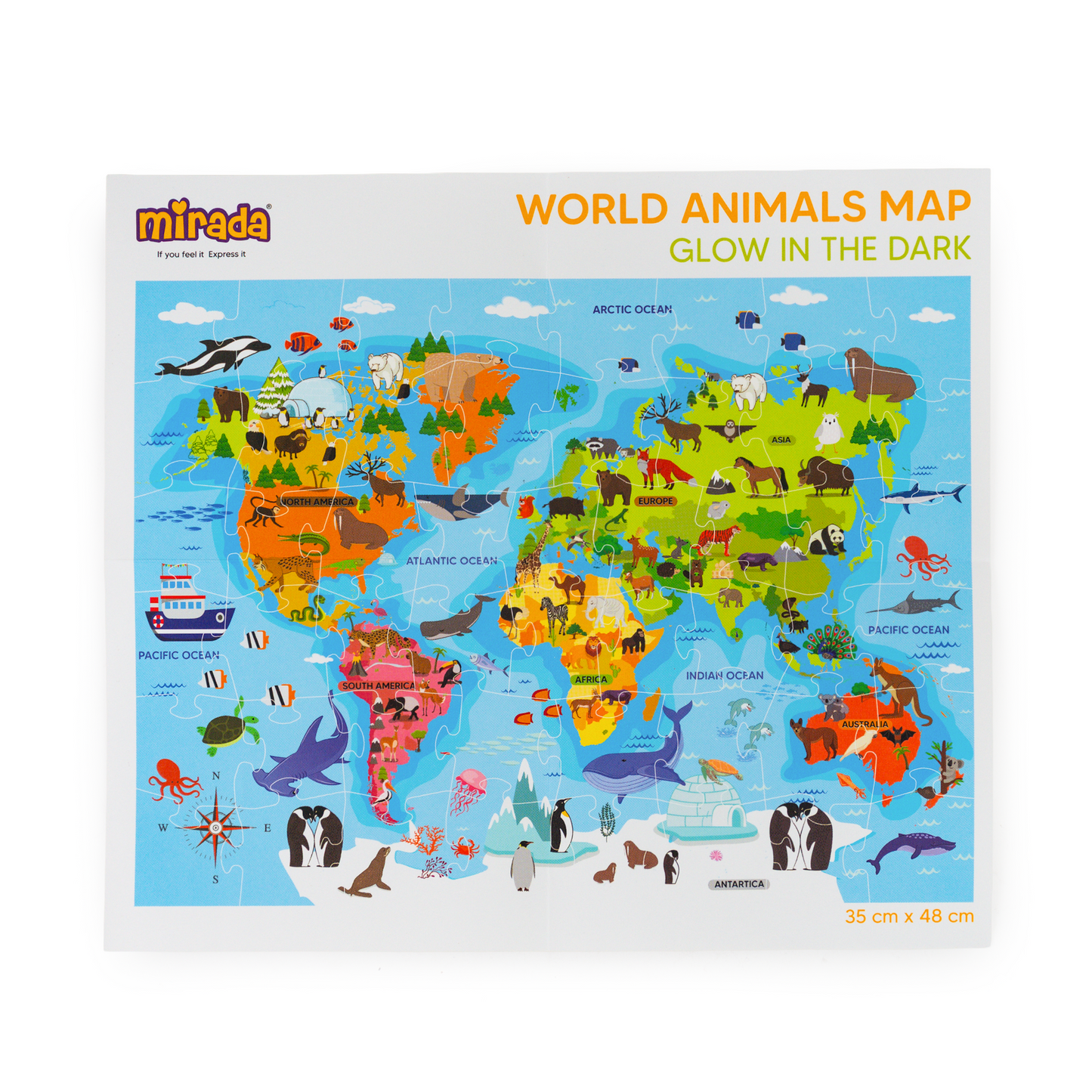 Mirada Glow in the Dark World Animals Map
