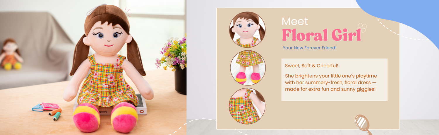 Mirada Flower Print Rag Doll Toy – 38cm