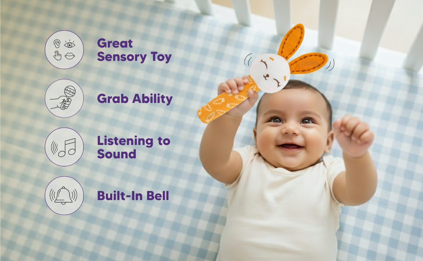 Mirada Bunny Rattle Soft Toy – 18cm