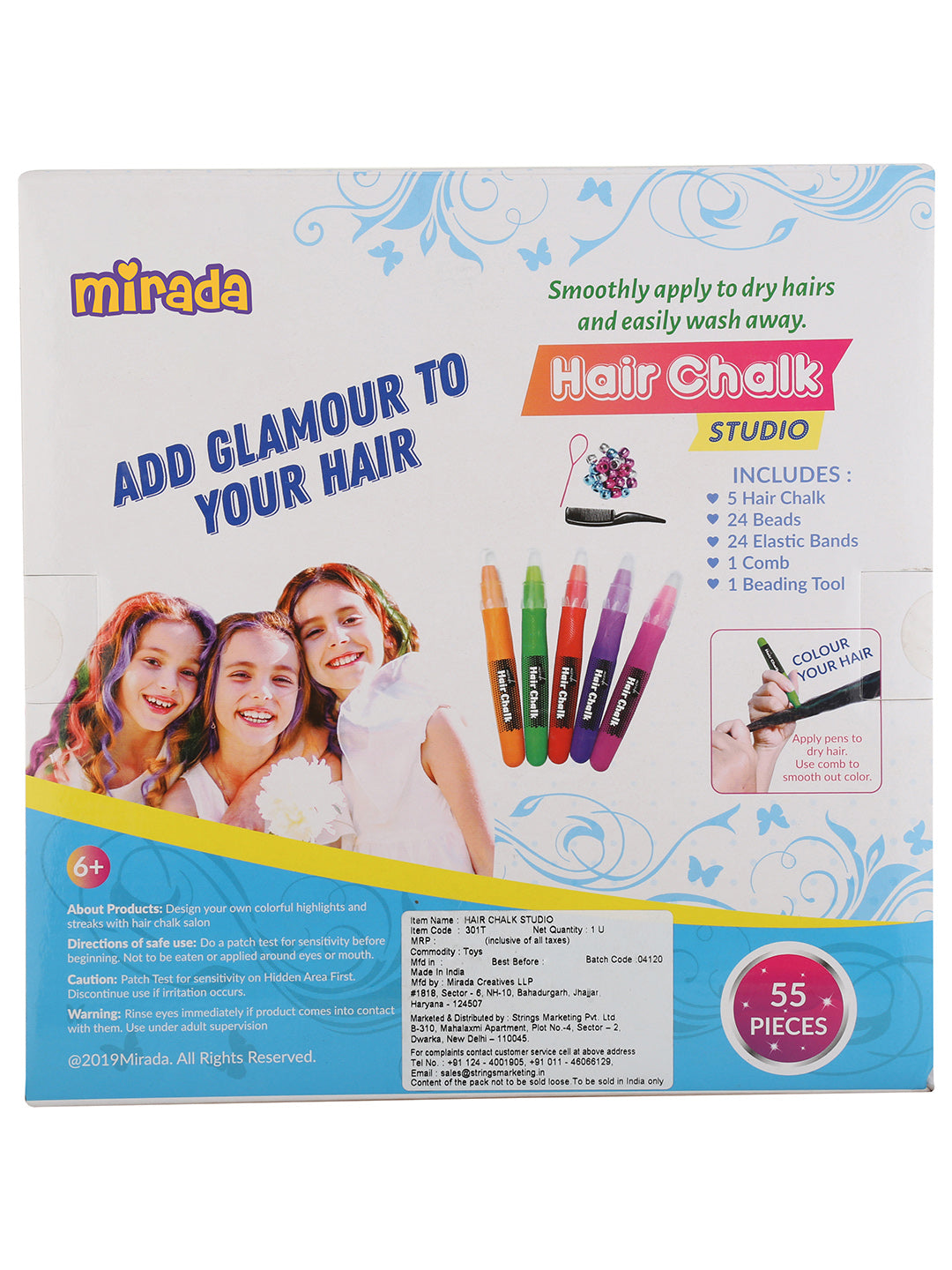 Mirada Cosmetic Hair Chalk Studio, Safe, Washable & Non-Toxic, Temporary Kids Hair Chalk, Hair Color for Girls, 283g- Multi7