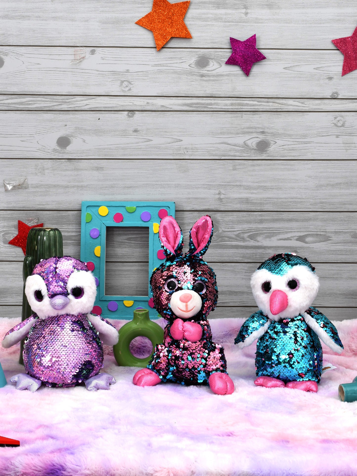 Mirada Blue Sequin Cute Plush Bunny with Glitter Eye Stuffed Soft Toy - 23 cm