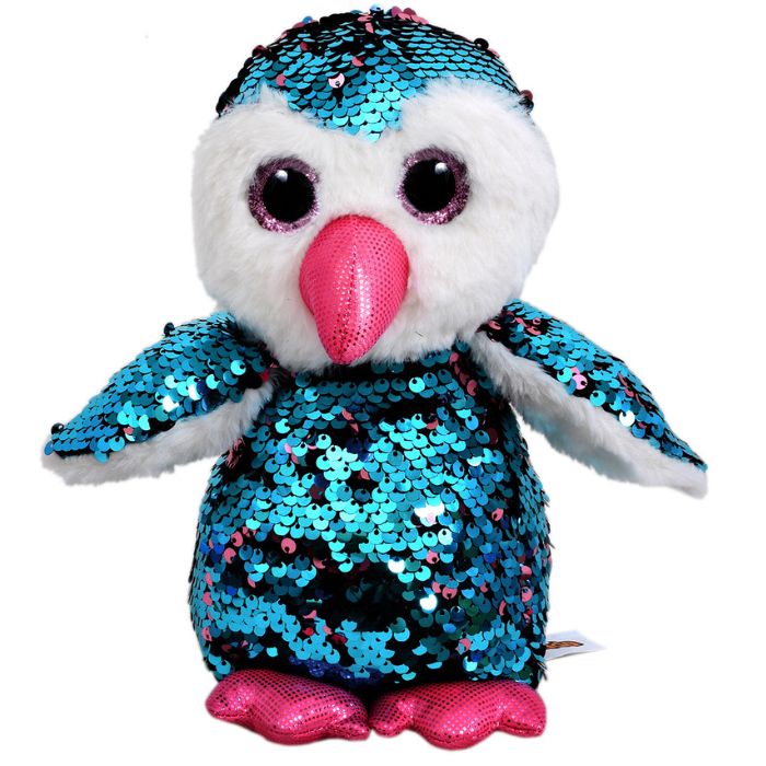 Mirada Blue Sequin Cute Plush Owl with Glitter Eye Stuffed Soft Toy - 23 cm