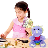 Mirada Purple Cute Stuffed Dinosaur Coin Bank Soft Toy - 25 cm