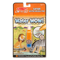 Melissa & Doug On the Go Water Wow! Safari (Reusable Water-Reveal Activity Pad, Chunky-Size Water Pen) Multicolor