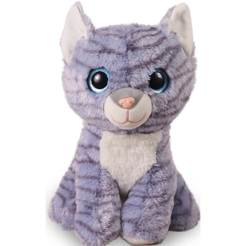 Mirada Dark Grey Plush Stuffed Glittering Eye Cat Soft Toy - 25 cm