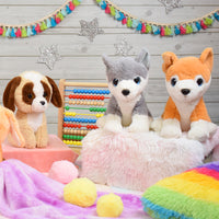 Mirada Orange & White Plush Stuffed Glitter Eyes Husky Dog Soft Toy - 25 cm